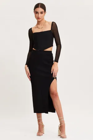 Black Knit Skirt Midi High Rise Stylist Pick Subtle Finish