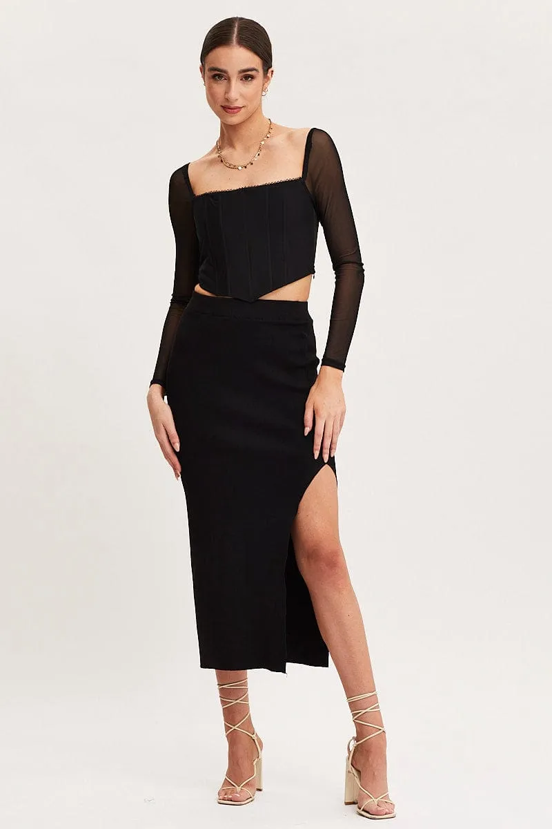 Black Knit Skirt Midi High Rise Stylist Pick Subtle Finish
