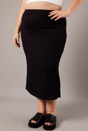 Warm Insulation Black Textured Fitted Skirt
