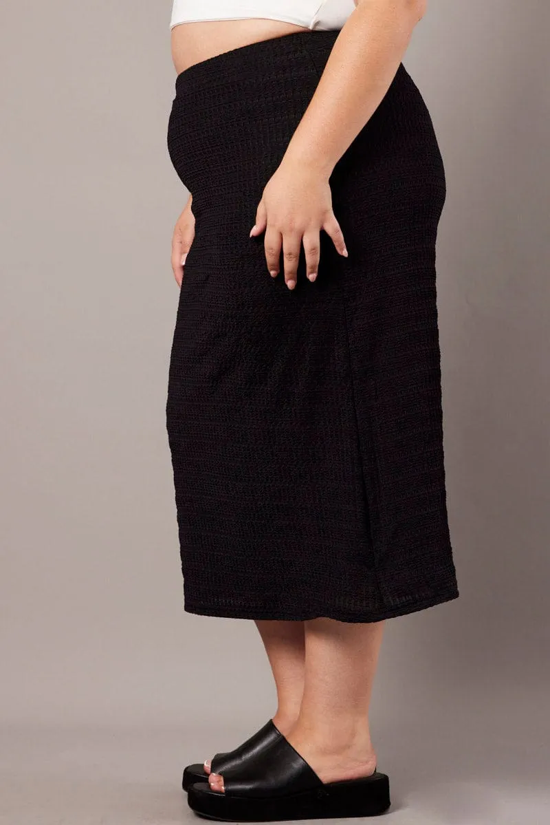 Outdoor Outfit Weekend Vibes Black Textured Fitted Skirt