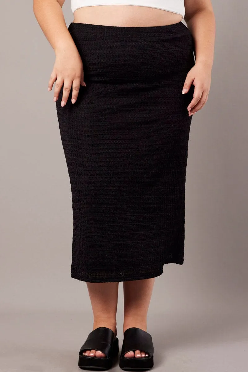 Black Textured Fitted Skirt Vibrant Flow