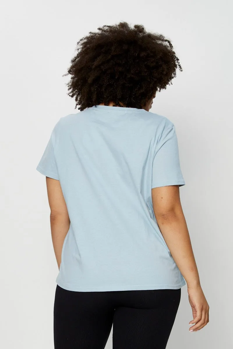 OdorResistant Fabric casual and comfortable Pale Blue Graphic T-shirt Crew Neck