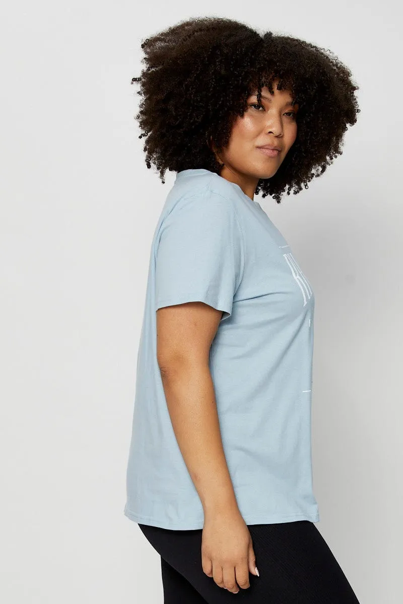 Pale Blue Graphic T-shirt Crew Neck Eco Friendly Fabric