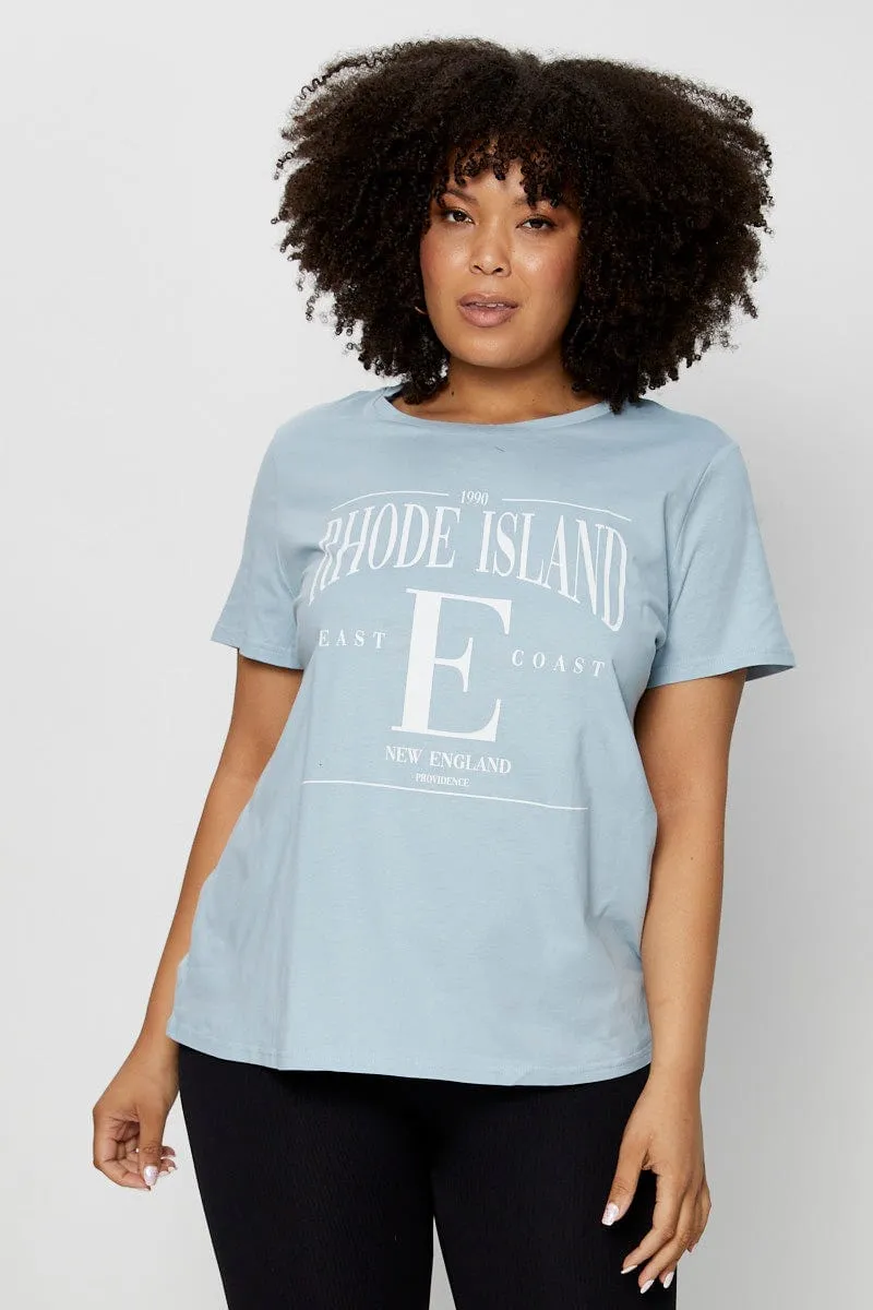 Perfect Layering Pale Blue Graphic T-shirt Crew Neck