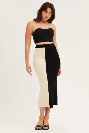 Mix Separates Abrasion resistant Multi Color Block Knit Midi Skirt