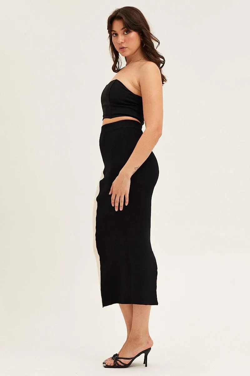 Fresh Mood Water Repellent Finish Multi Color Block Knit Midi Skirt