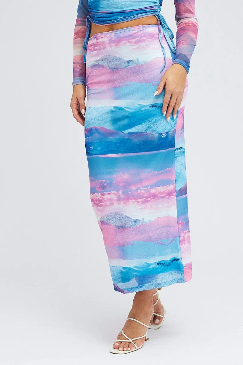 Sophisticated Casual Pink Abstract Midi Skirt Mesh