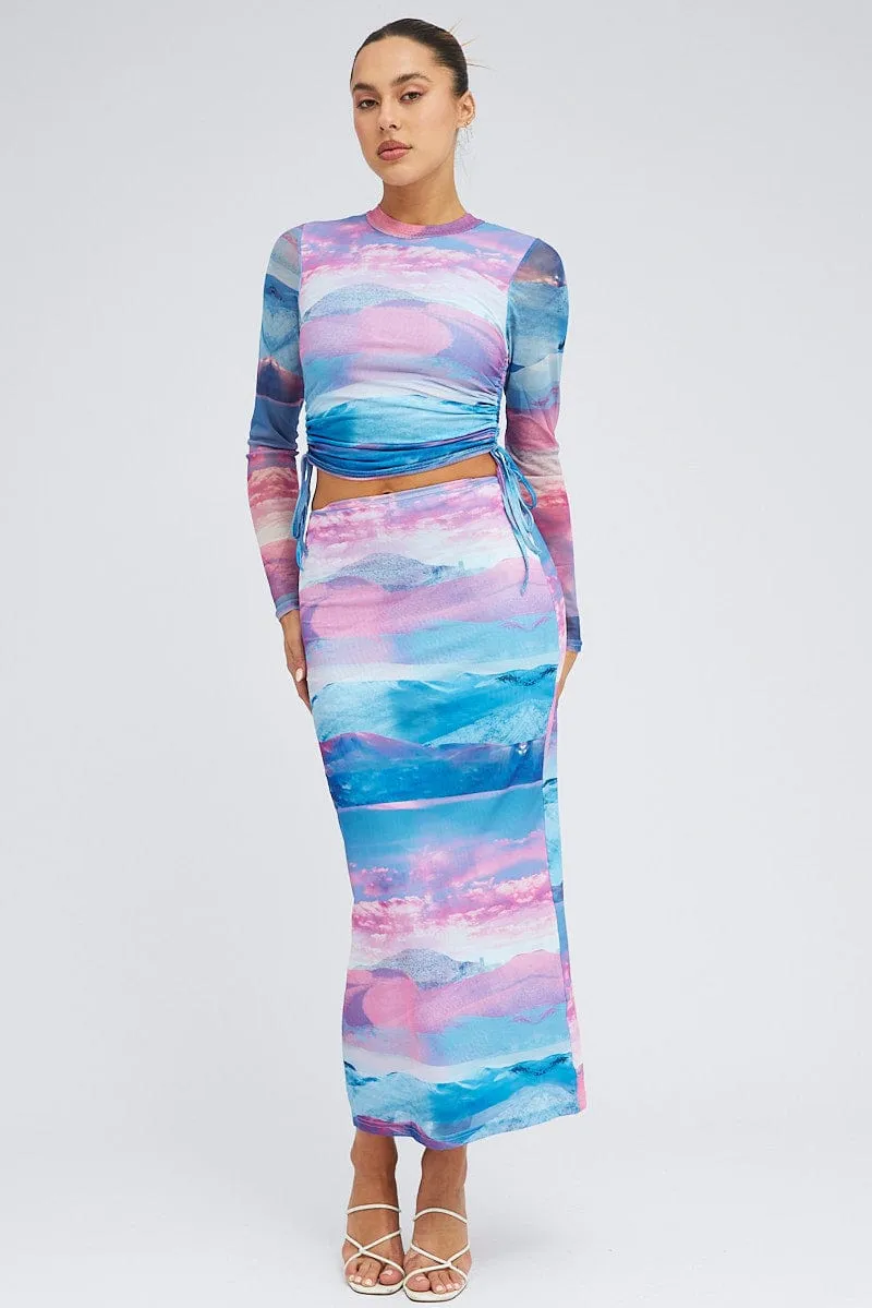 Pink Abstract Midi Skirt Mesh Seamless Finish