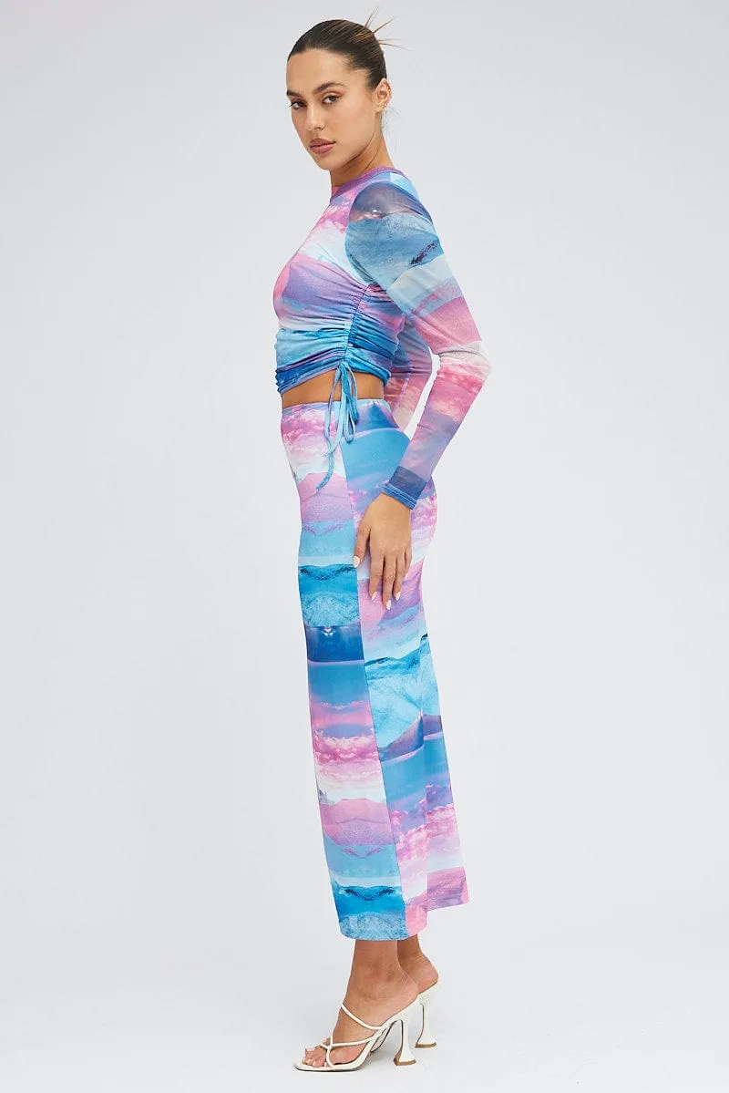 Pink Abstract Midi Skirt Mesh Neat Finish