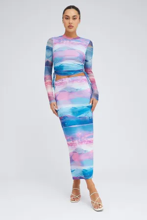 Smart Casual Pink Abstract Midi Skirt Mesh