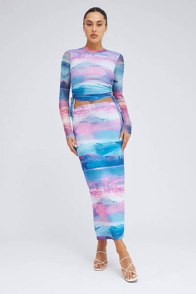 Smart Casual Pink Abstract Midi Skirt Mesh
