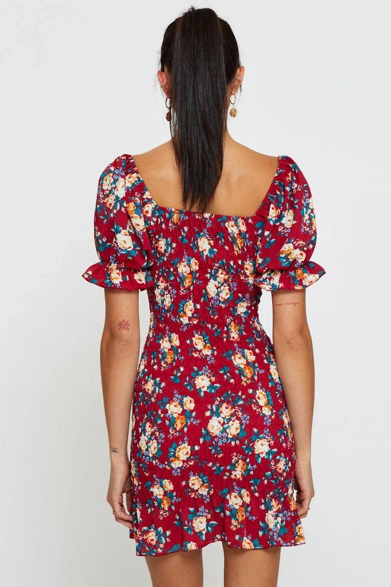 Print Mini Dress Short Sleeve Summer Fashion Cross Back Support Design