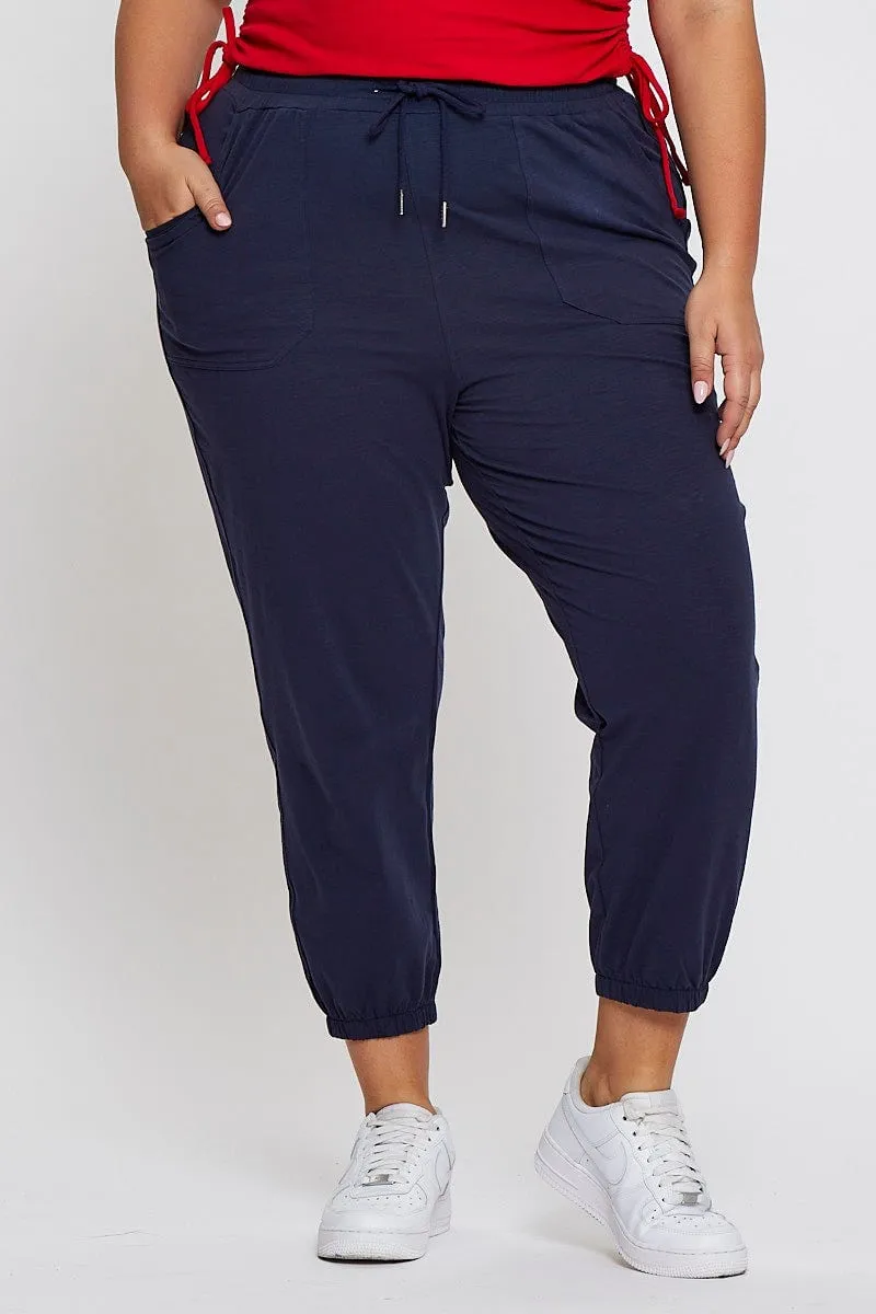Steel Blue Track Pants High Rise Elastic Waist Relaxed fit wear Plus-size option