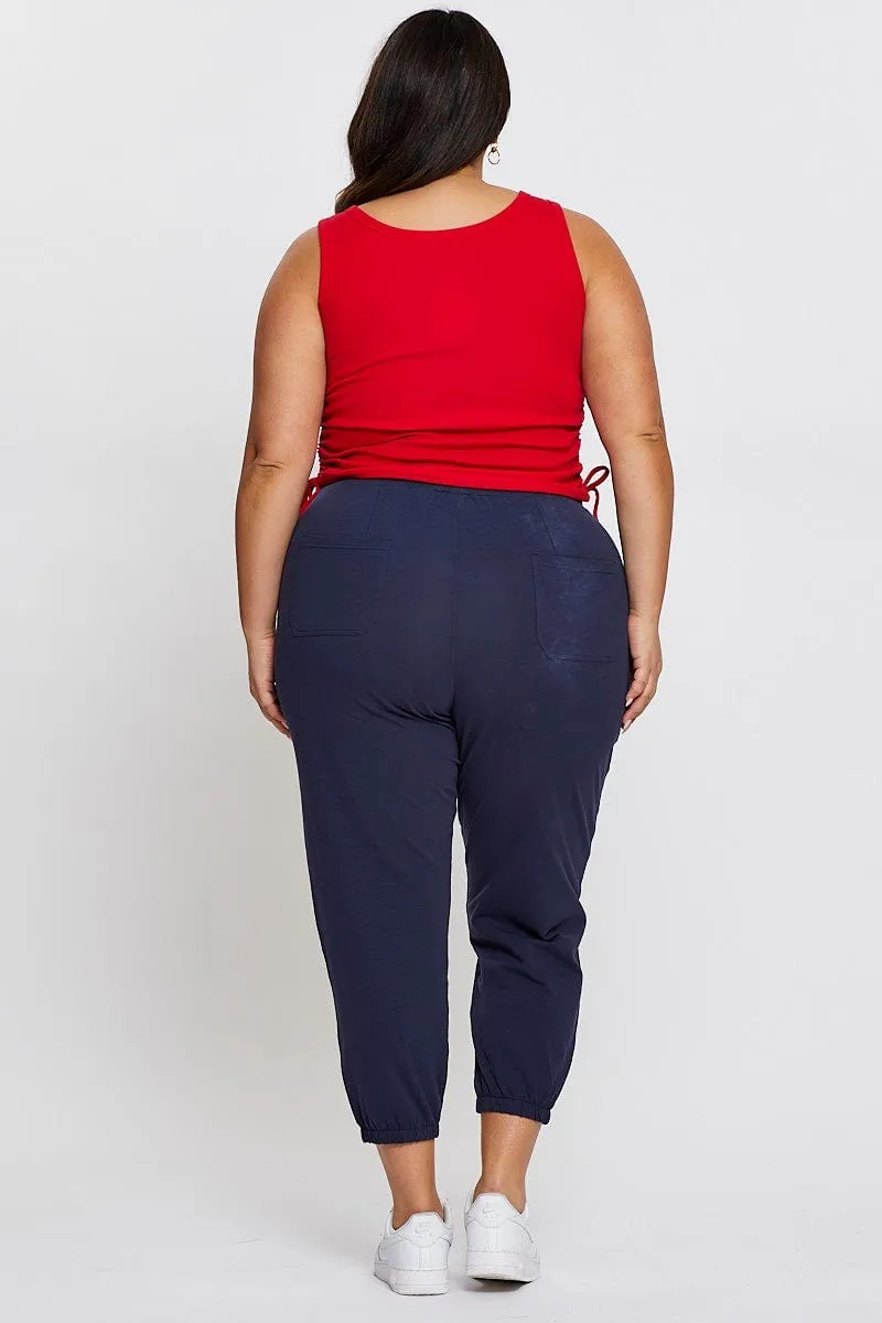 Non Irritating Steel Blue Track Pants High Rise Elastic Waist