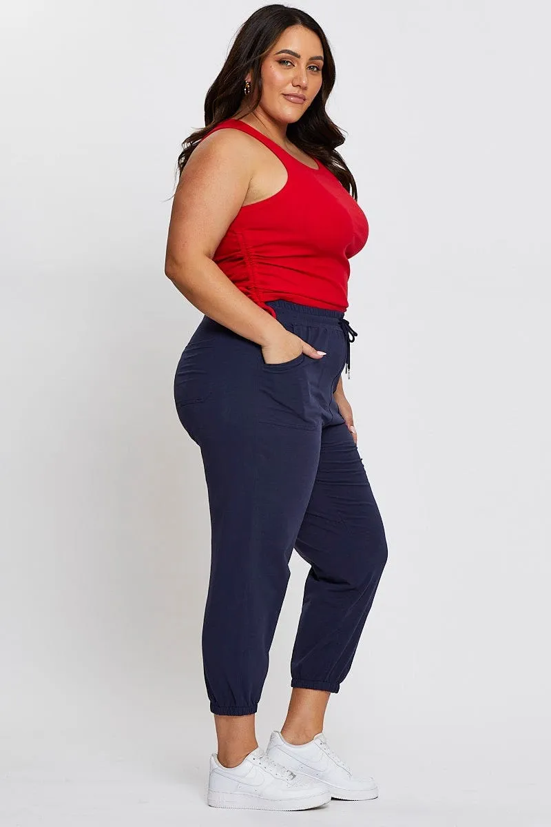 Steel Blue Track Pants High Rise Elastic Waist All weather Moisture Wicking Technology