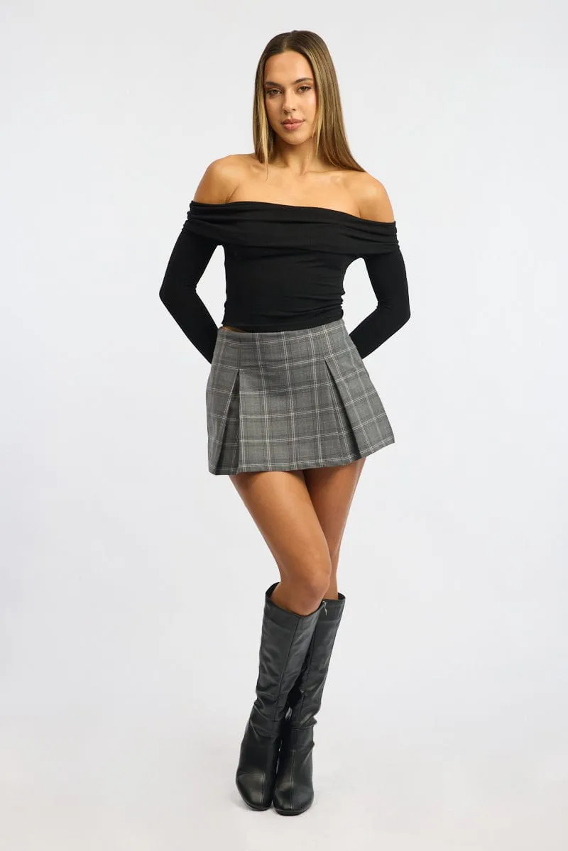 Smooth Look All Day Fit Grey Check Mini Skort Skirt High Waisted Lined