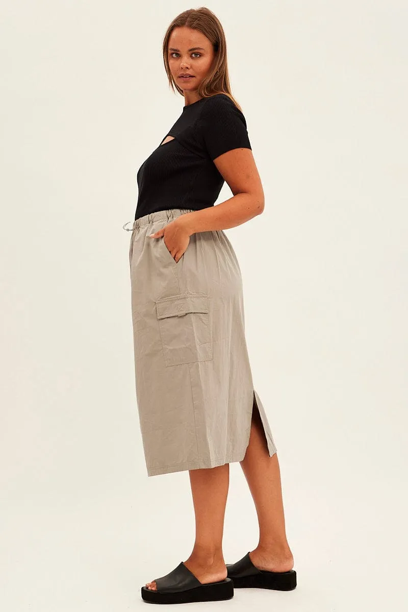 Designer Inspired Grey Parachute Midi Skirt
