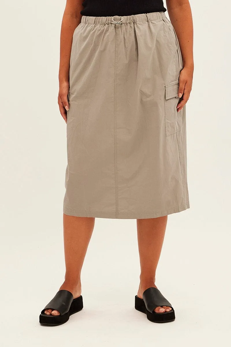 Travel Style Grey Parachute Midi Skirt