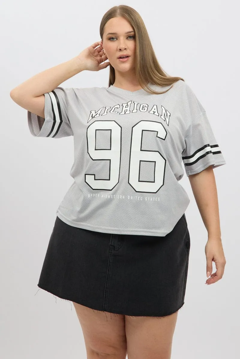 City Smart Grey Graphic T Shirt Short Sleeve V Neck