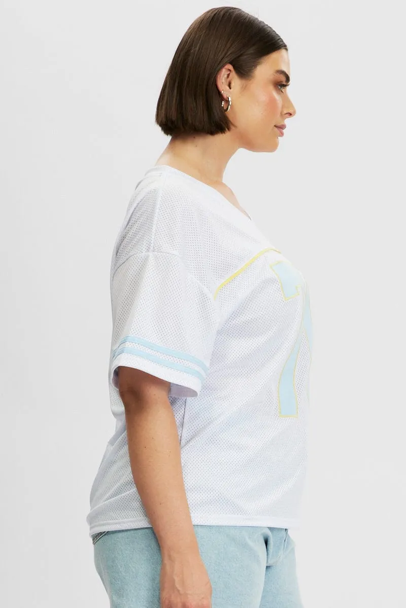 Casual Style White Graphic T Shirt Short Sleeve V Neck