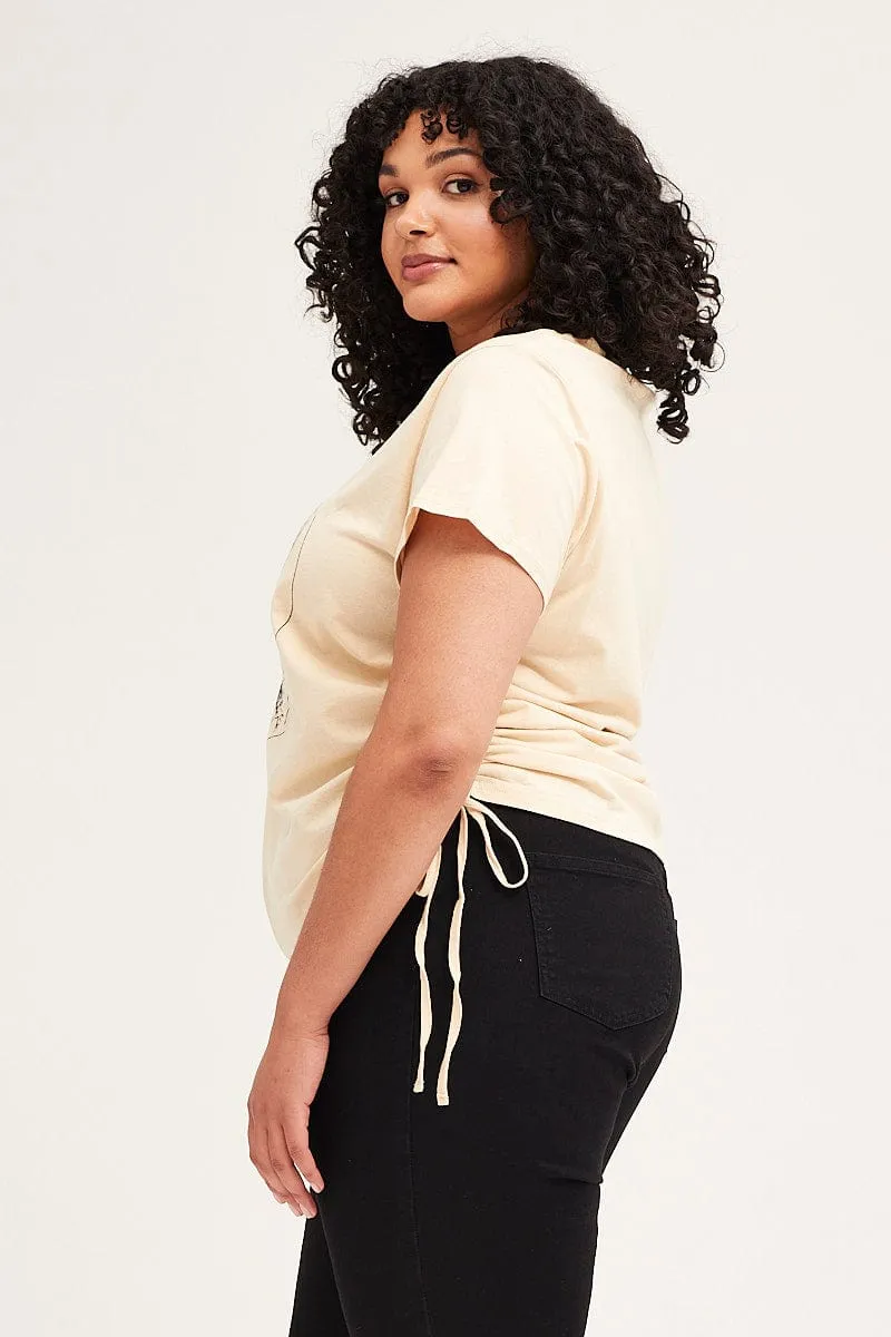 Beige Short Sleeve Eagle Drawstring T-shirt Trendy Vibe Relaxed Comfort