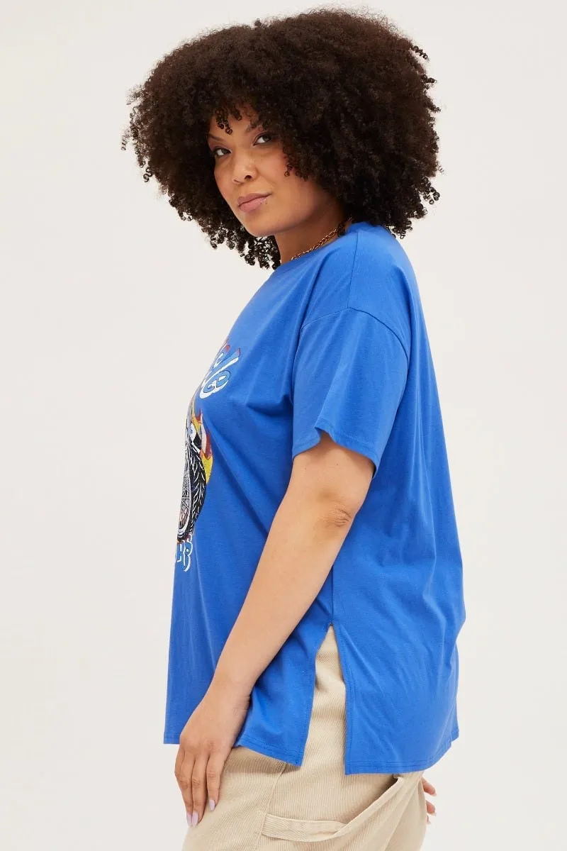Blue Graphic T-shirt Motorcycle Short Sleeve Cotton Timeless Style Wrinkle Free Fabric