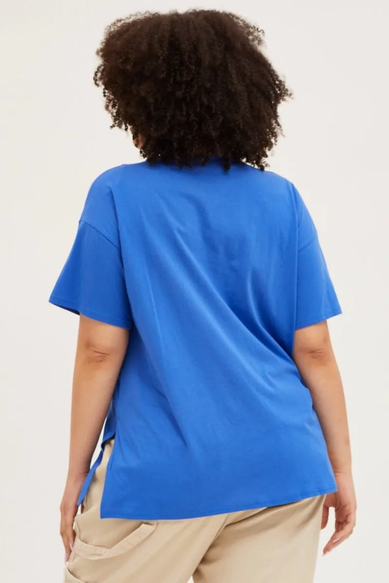 outdoor concert Essential layering piece Blue Graphic T-shirt Motorcycle Short Sleeve Cotton