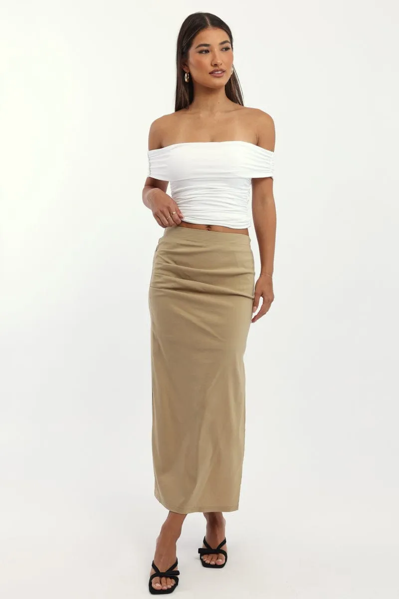 Outfit Lookbook Built In Shorts Beige Gathered Midi Skirt High Rise Bengaline Split