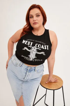 Black Graphic Tank Top Crew Neck Sleeveless Seamless Edging