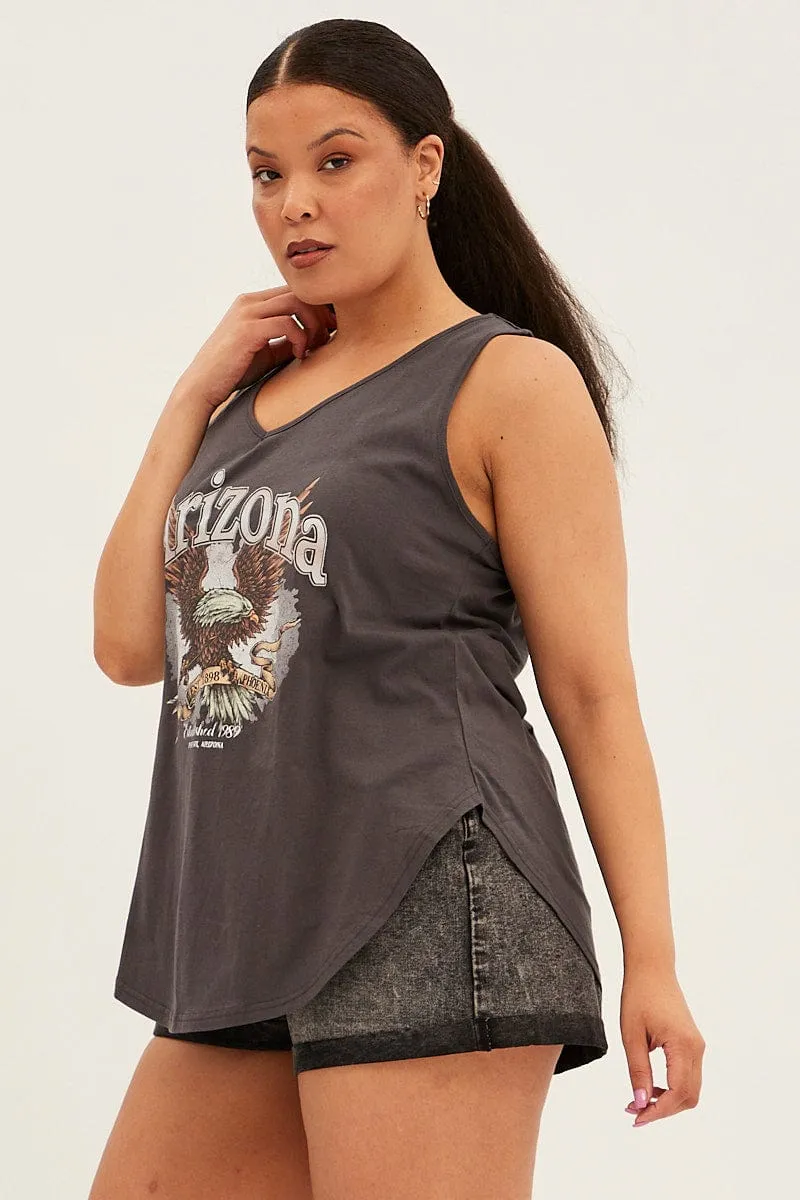 Seam Free Shoulders Grey Sleeveless Arizona Eagle Print Tank