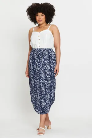 Floral Print Midi Skirt Elastic Waist Designer Inspired