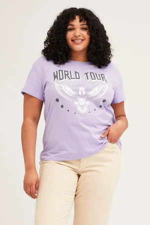 Purple Short Sleeve World Tour Regular T-shirt Layered Hem Design