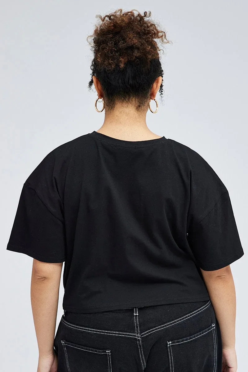 Seamless Edging Eco Friendly Fabric Black Crop Multi Eagle Tee Short Sleeve Jersey