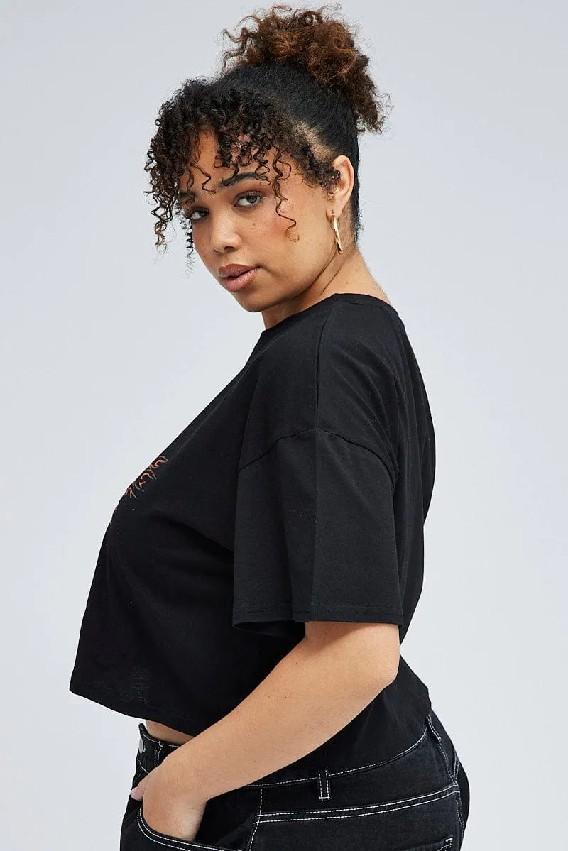 Black Crop Multi Eagle Tee Short Sleeve Jersey AllSeasonWear Simple Layer