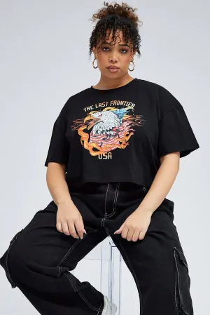 Black Crop Multi Eagle Tee Short Sleeve Jersey NonRestrictive Cut