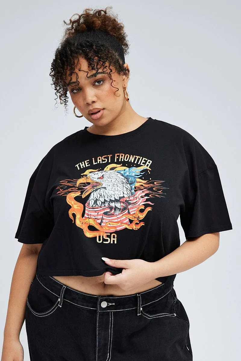 Cozy Layer Black Crop Multi Eagle Tee Short Sleeve Jersey