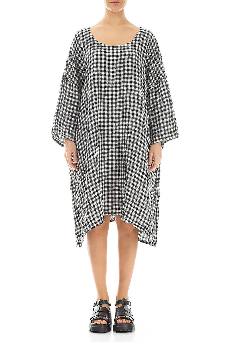 Smart Casual SmoothFinish Black & White Check Linen Tunic Dress