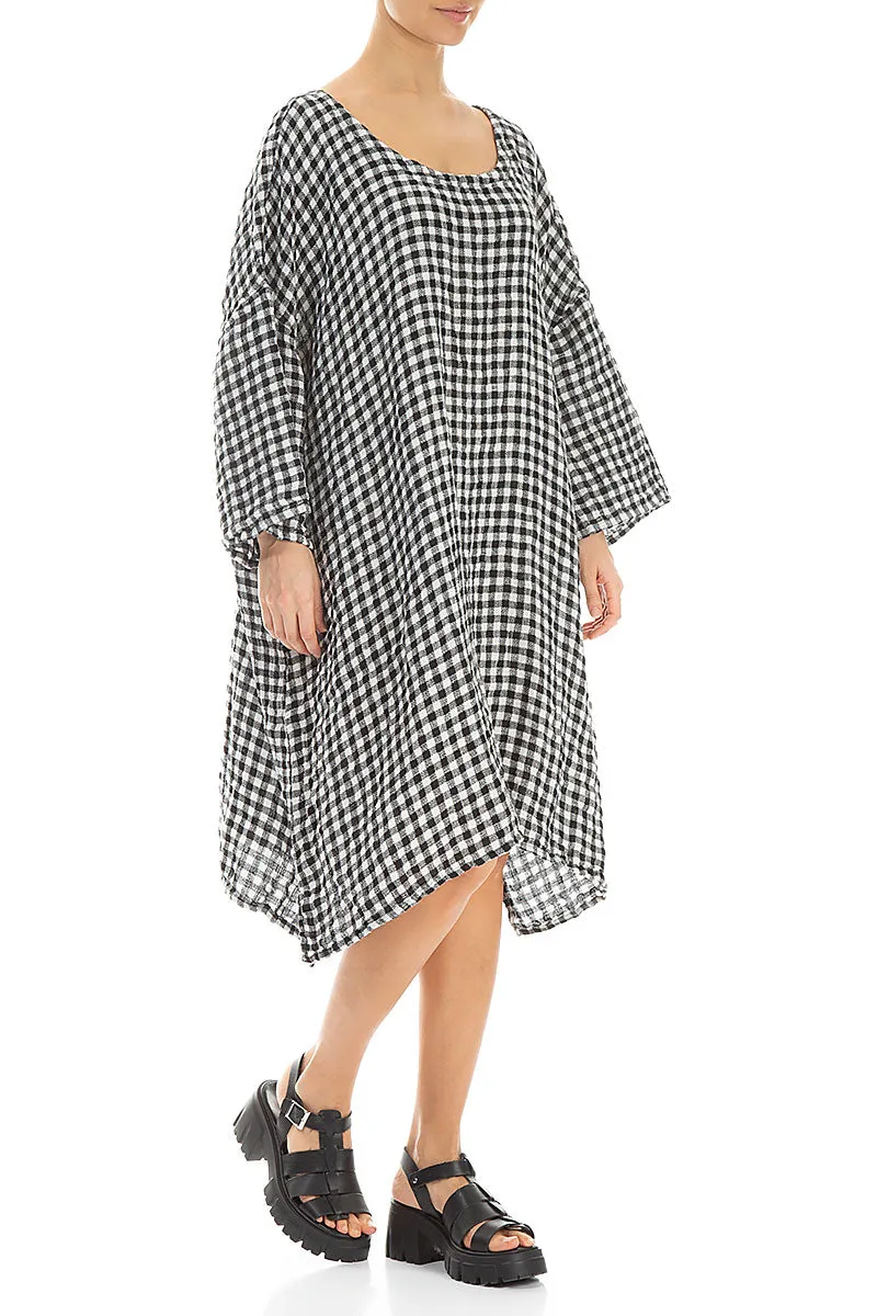 Black & White Check Linen Tunic Dress yoga mode