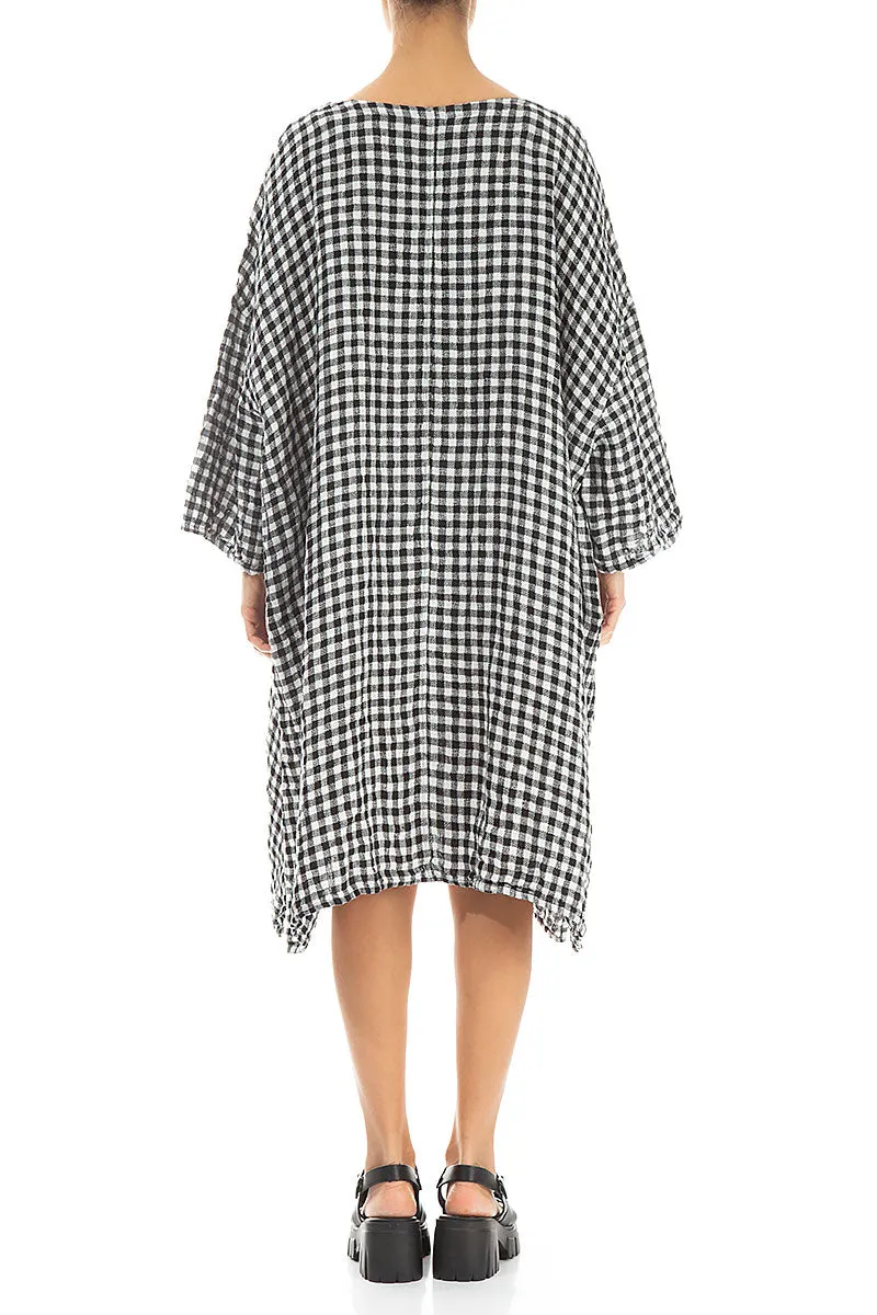 Sustain Glow Black & White Check Linen Tunic Dress