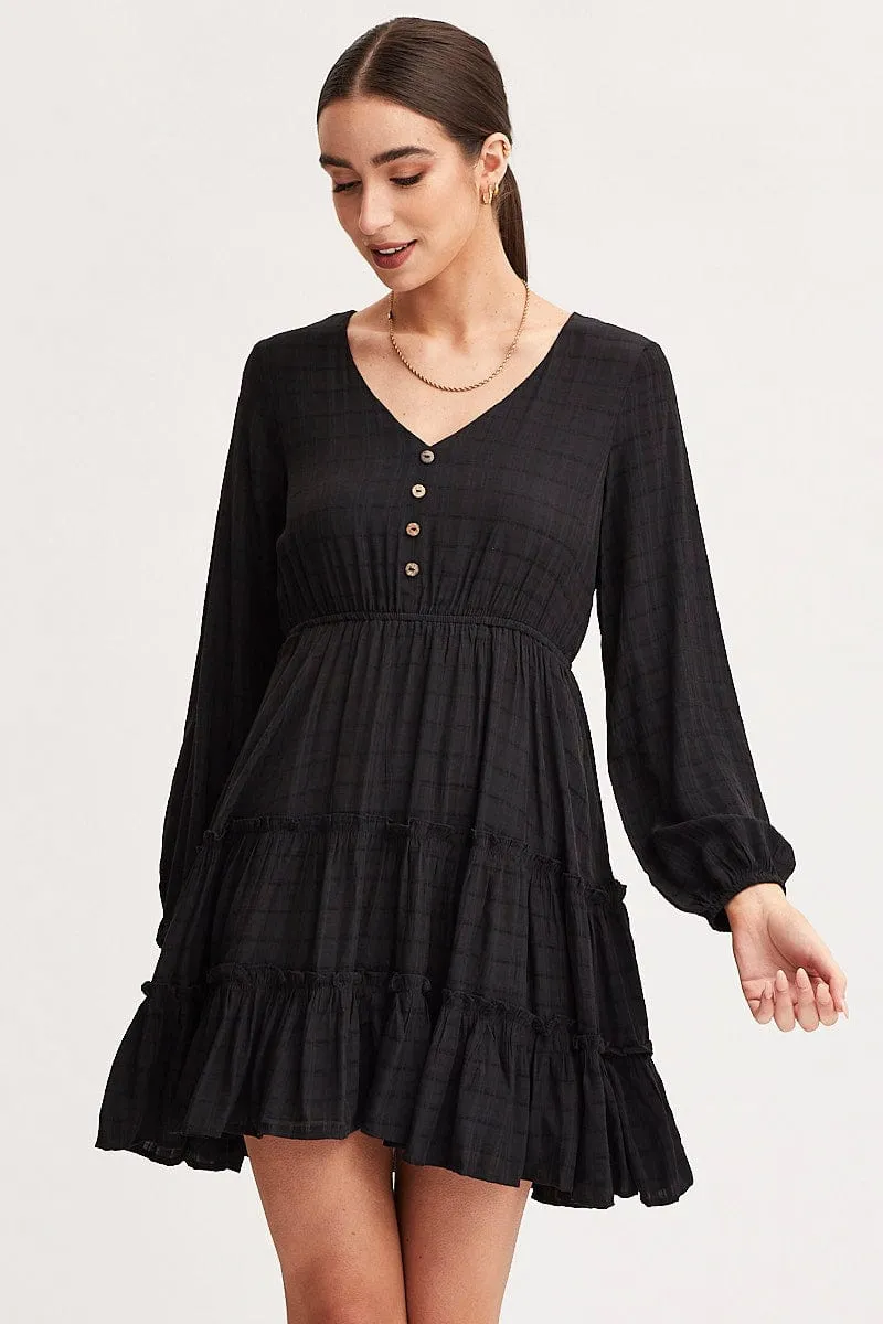 Winter Fit Black Skater Dress Long Sleeve Mini