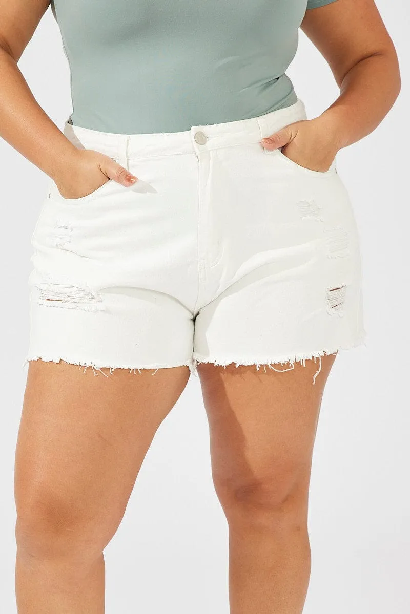 Sharp Line Data Mode White Relaxed Shorts Mid Rise