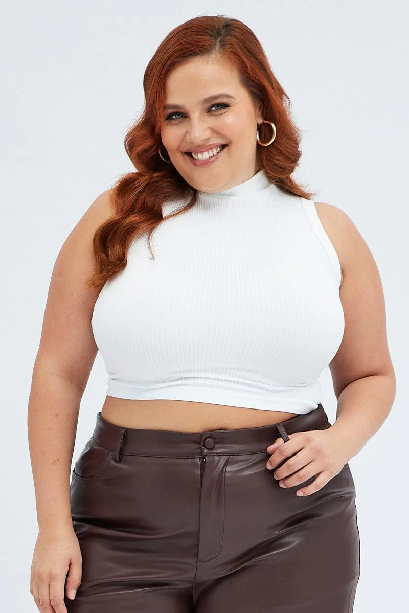 Smart Design White Tank Top High Neck Seamless