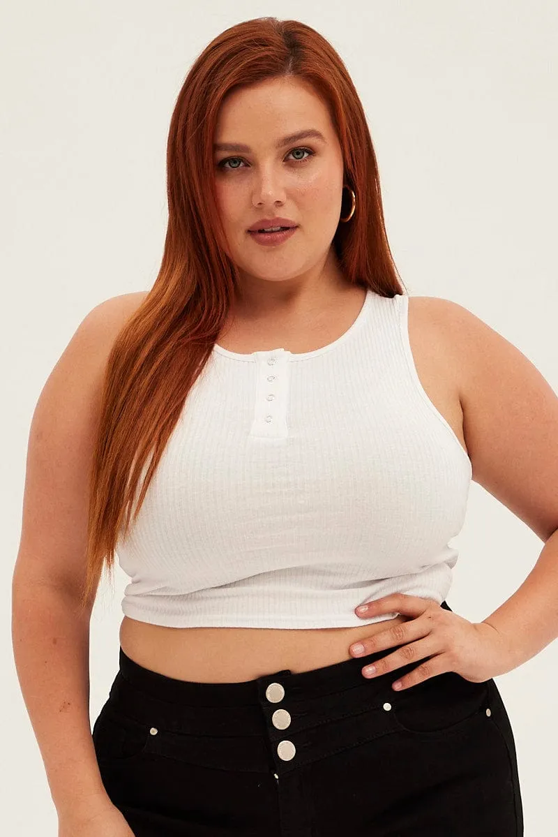 Suburb Ease White Tank Top Sleeveless Button Down