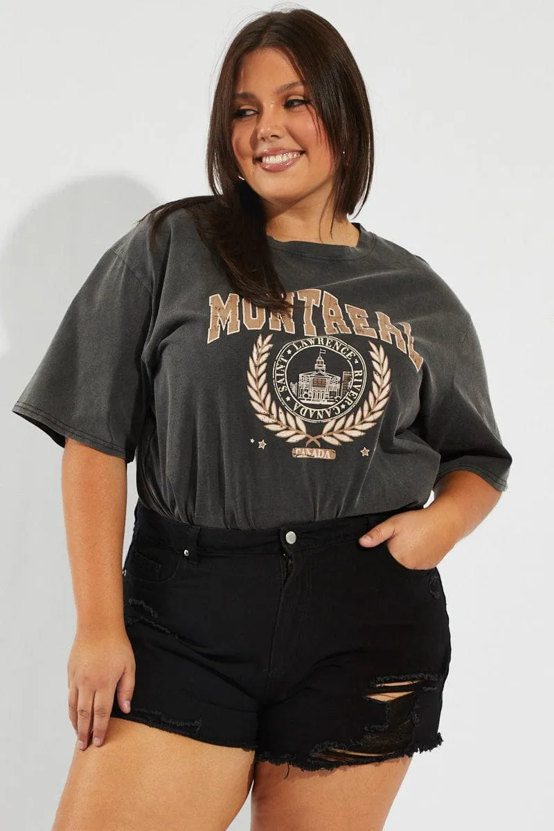 Airflow Vents Black Relaxed Shorts High Rise Distressed Hem