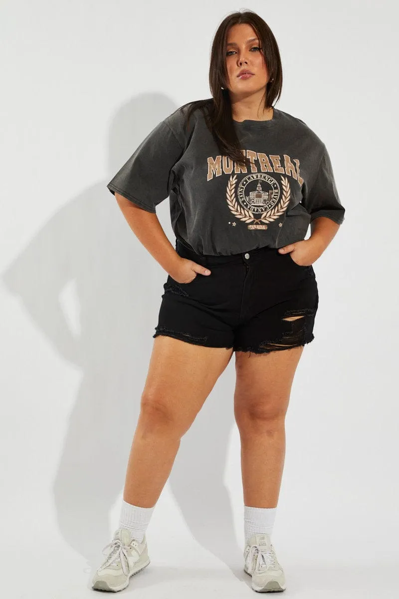 Cyber Core Club Mode Black Relaxed Shorts High Rise Distressed Hem