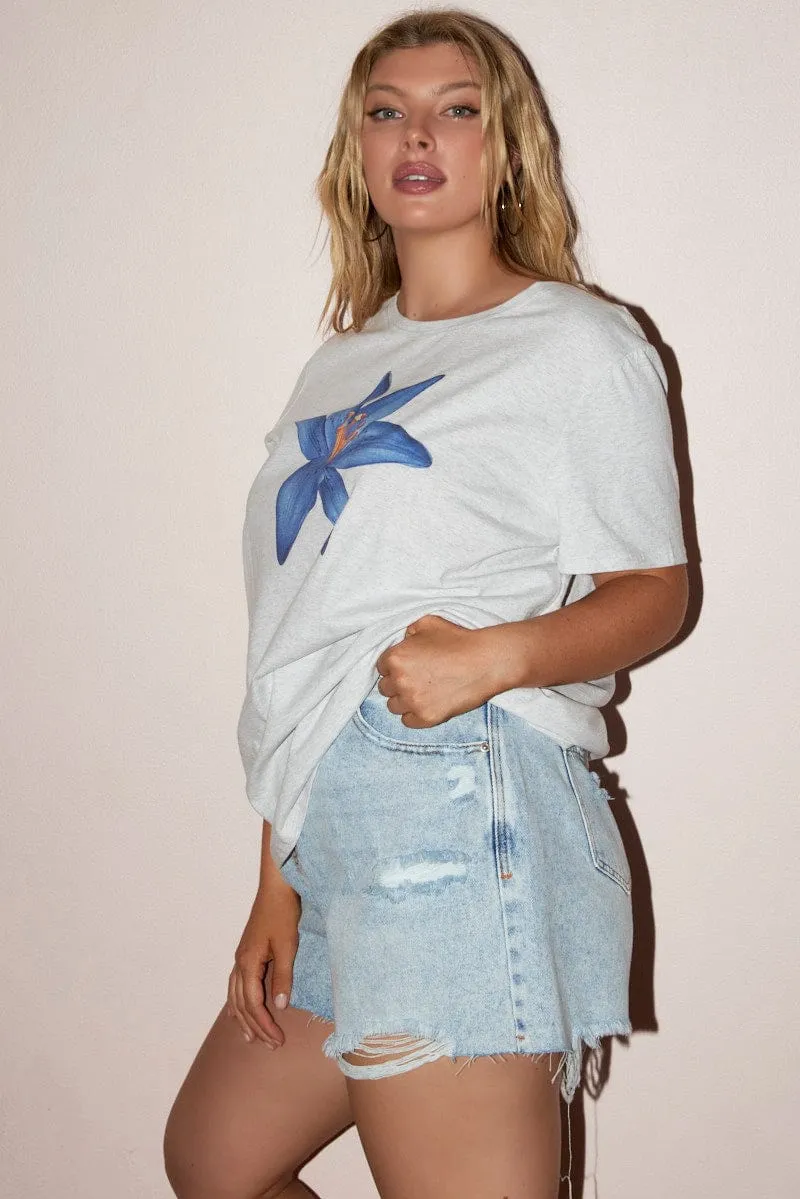 Denim Knee Length Shorts High Rise Casual Chic