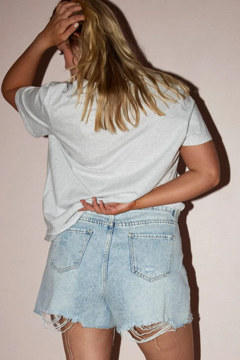 Fantasy Mood Flexible Material Denim Knee Length Shorts High Rise