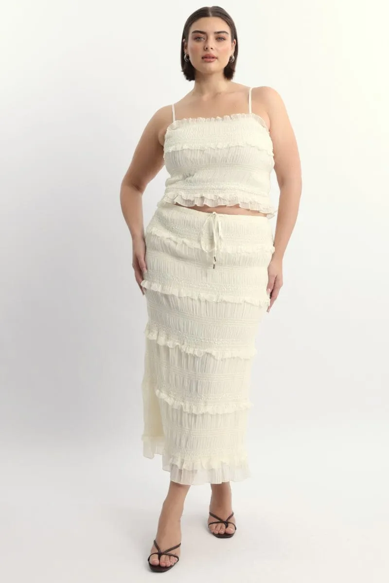 Road Look Classic Look Beige Crop Top Sleeveless Ruched Sequin Pleat