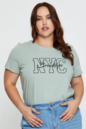 Everyday Chic Green Graphic T-shirt Crew Neck Short Sleeve Cotton