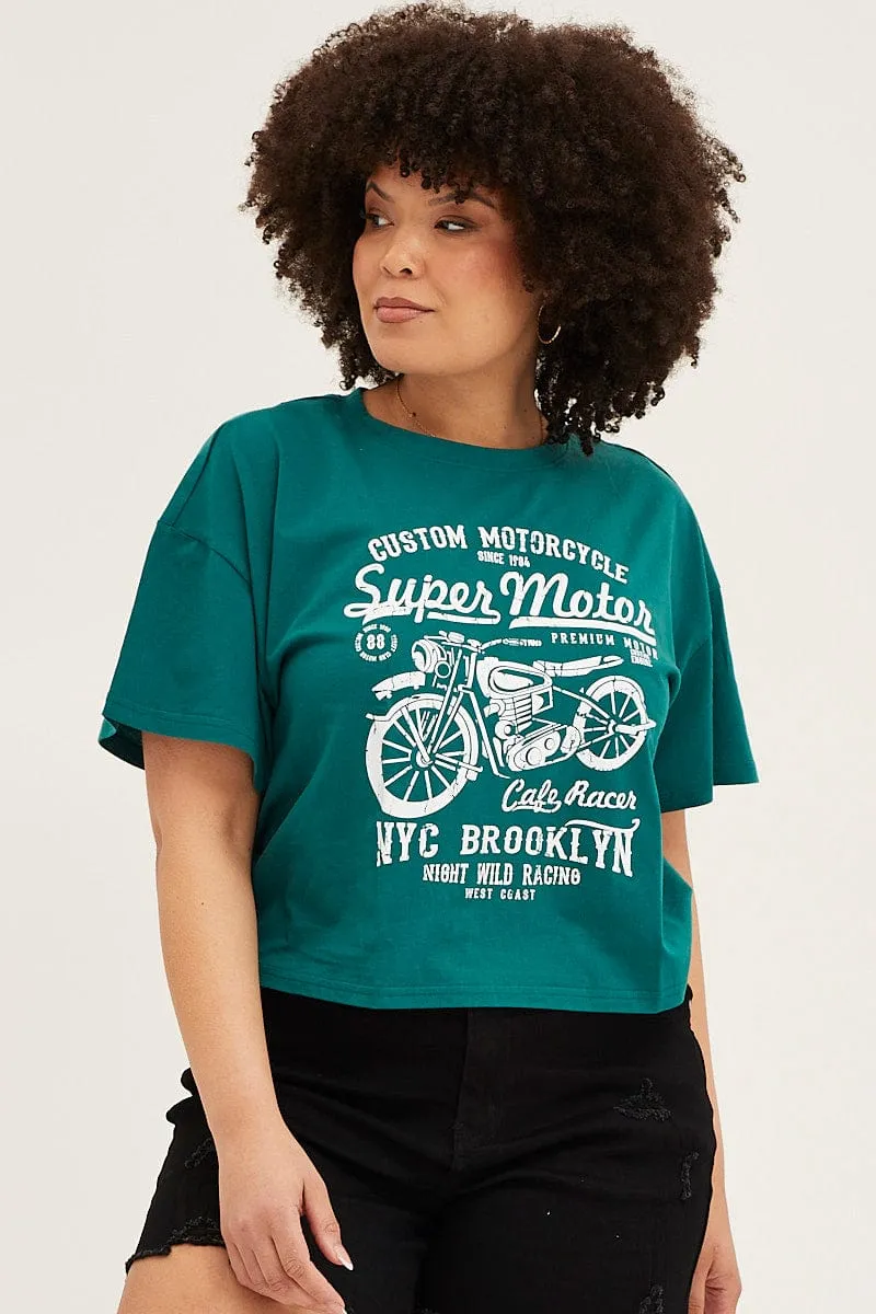 Green Short Sleeve Graphic Crop T-shirt tall size